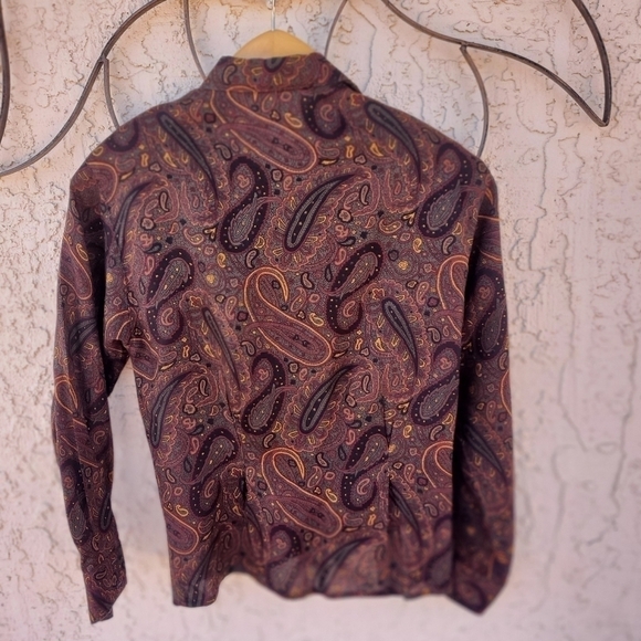 Jones New York Brown Paisley Long Sleeve Button Down Sz 2 Blouse - Picture 5 of 9
